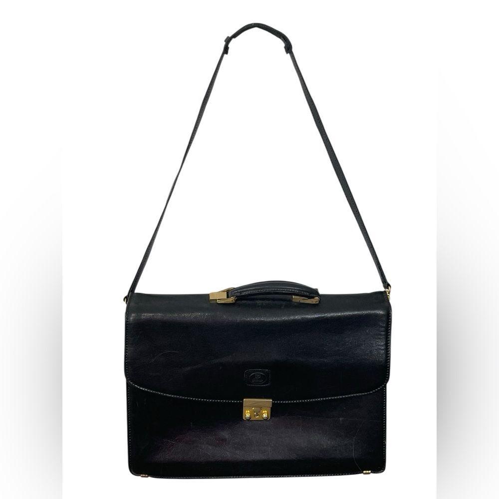 Vintage Trento Briefcase Black Leather Messenger Satchel Bag Carry Handle Strap